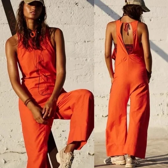 Break Away Onsie By FP Movement ,Sunset Red. Oversized Jumpsuit - Picture 2 of 8